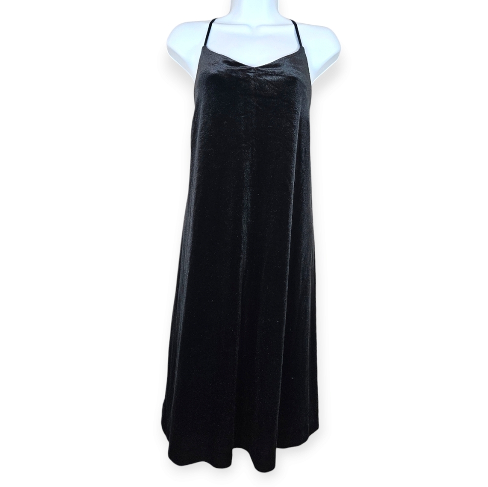 NWOT Loft black velvet halter A-line swing dress Womens Medium - Picture 2 of 9